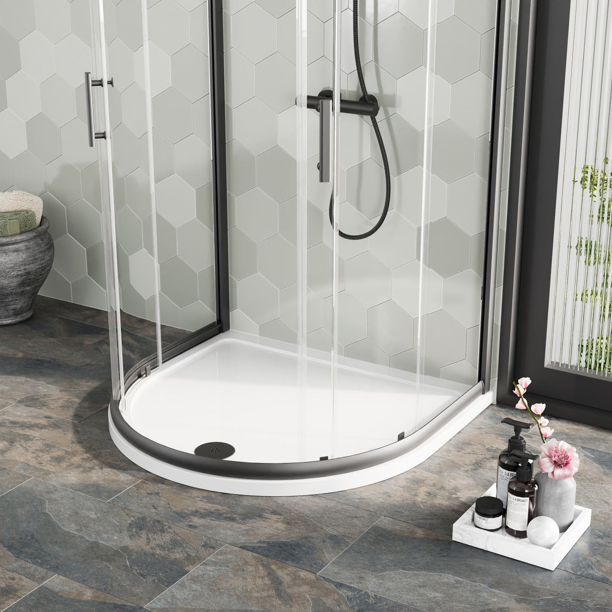 Modern Splash 1050mm White Slimline D shape Shower Tray
