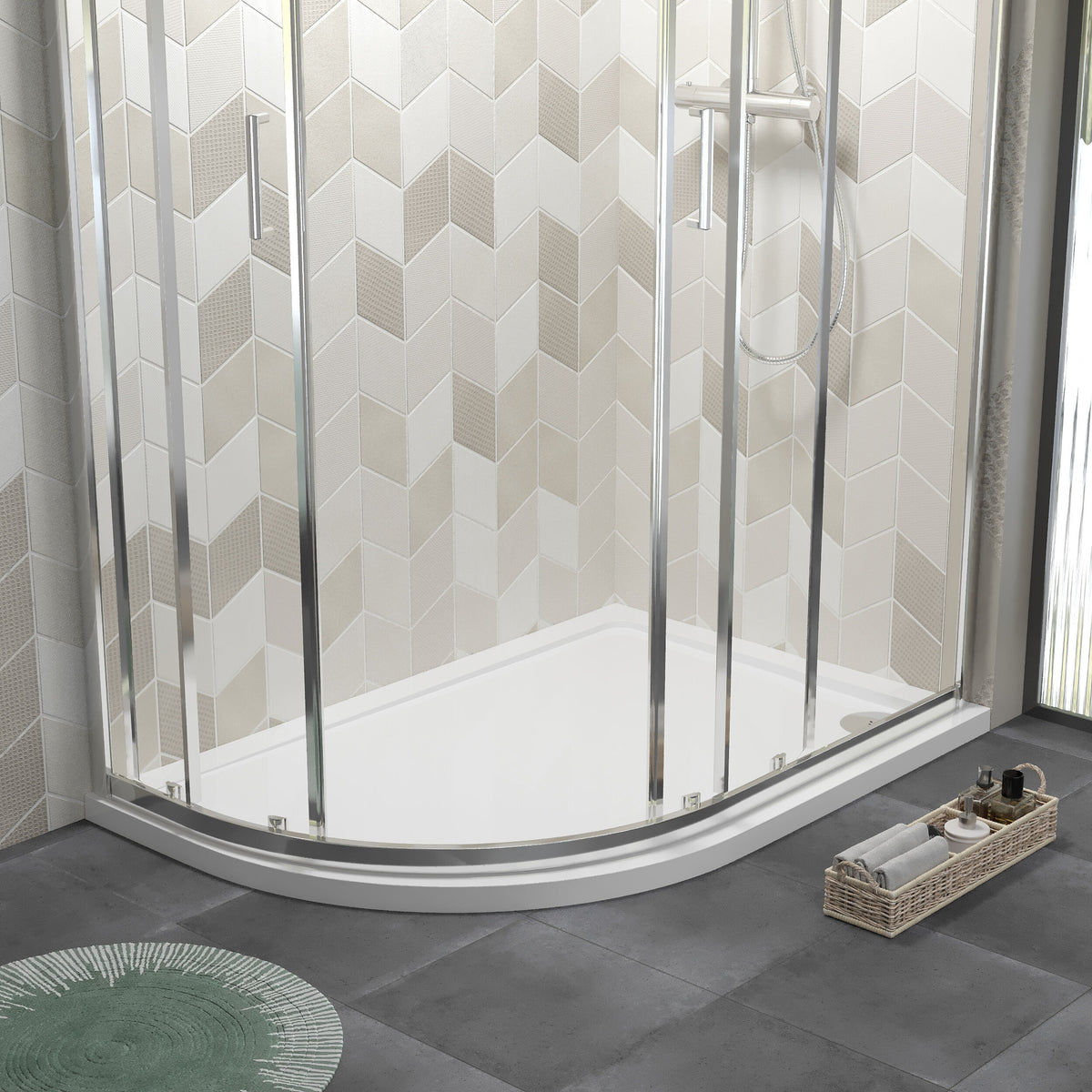 1200 x 800mm White Slimline Right Hand Offset Quadrant Shower Tray