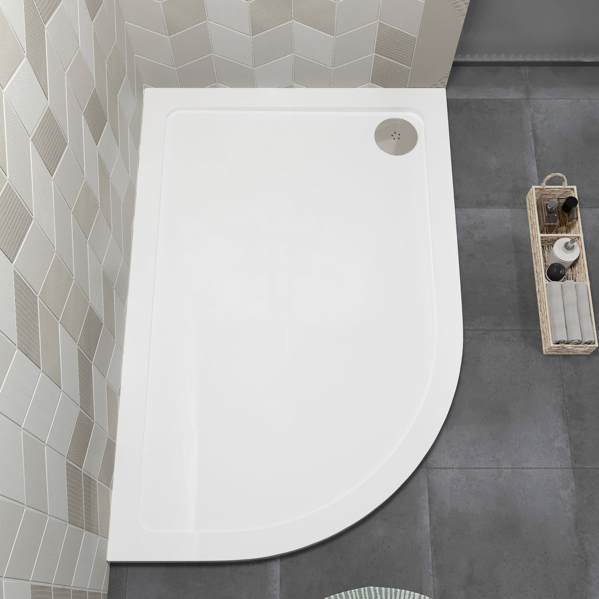 1200 x 800mm White Slimline Right Hand Offset Quadrant Shower Tray