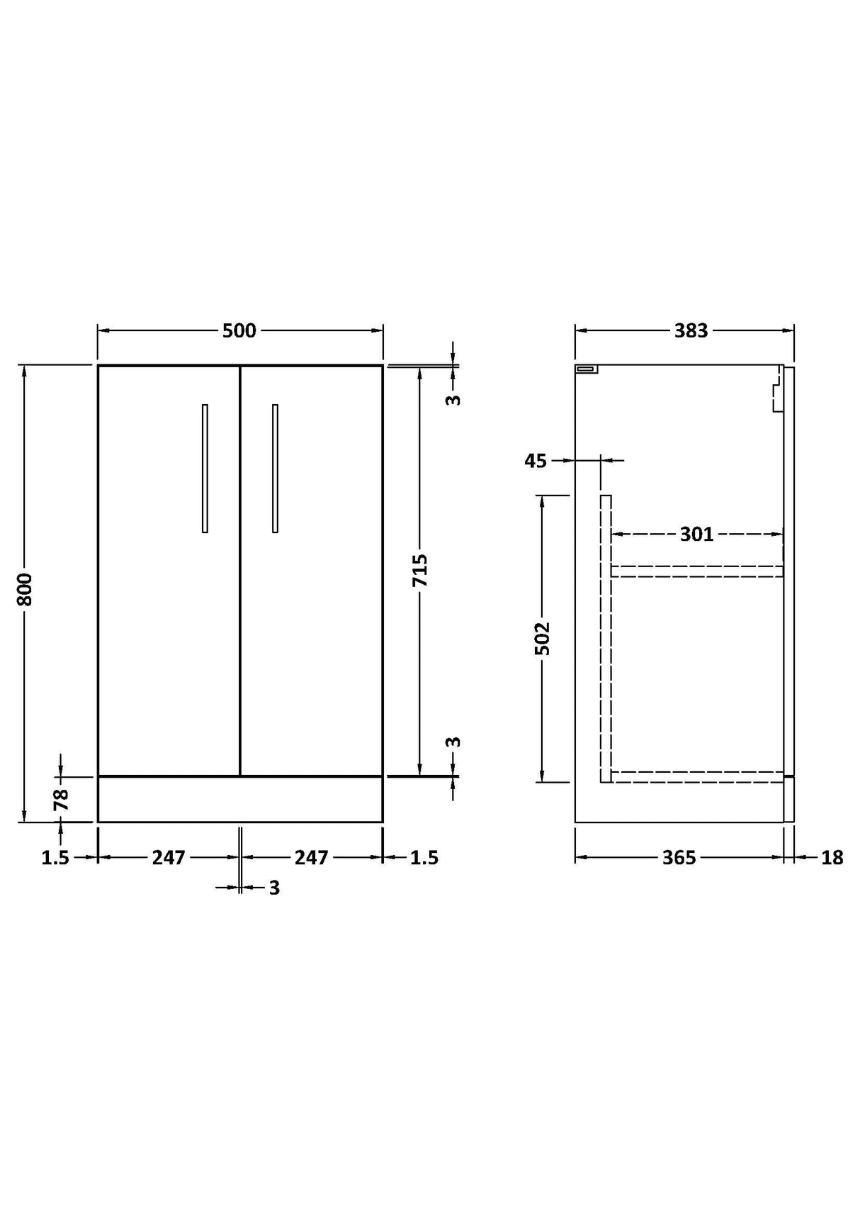 Modern Splash Arno 500mm Gloss White Floor Standing Vanity Unit