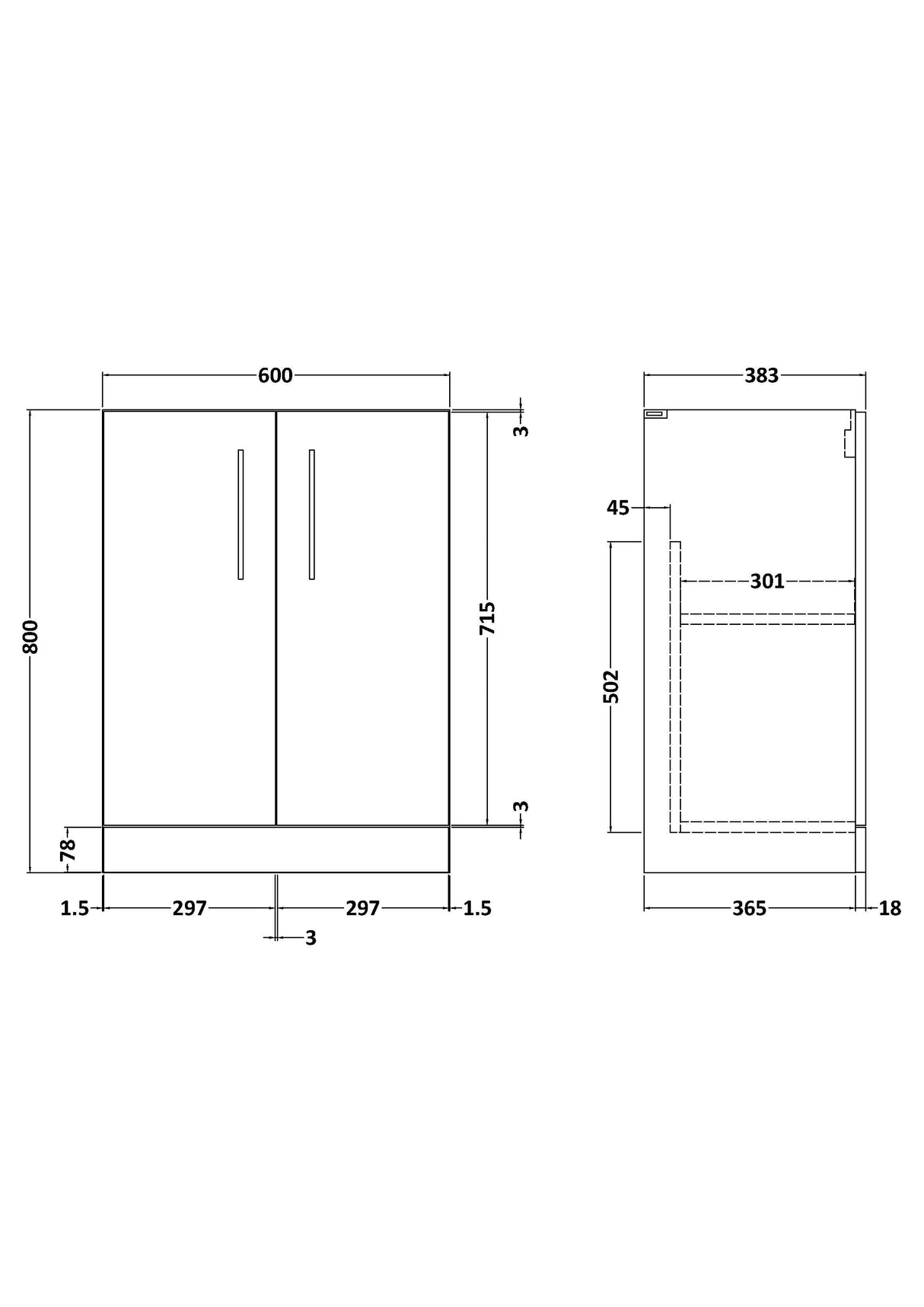 Modern Splash Arno 600mm Gloss White Floor Standing Vanity Unit