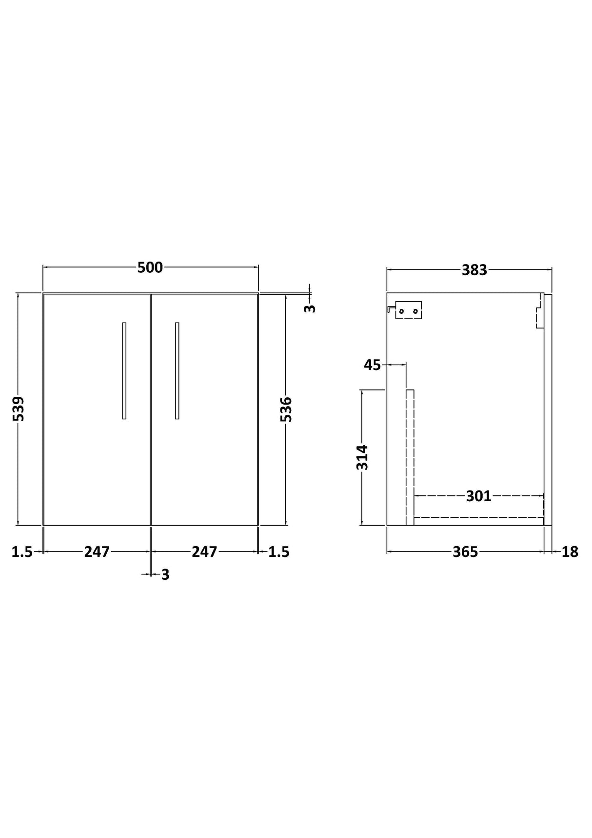 Modern Splash Arno 500mm Gloss White 2 Door Wall Hung Vanity Unit