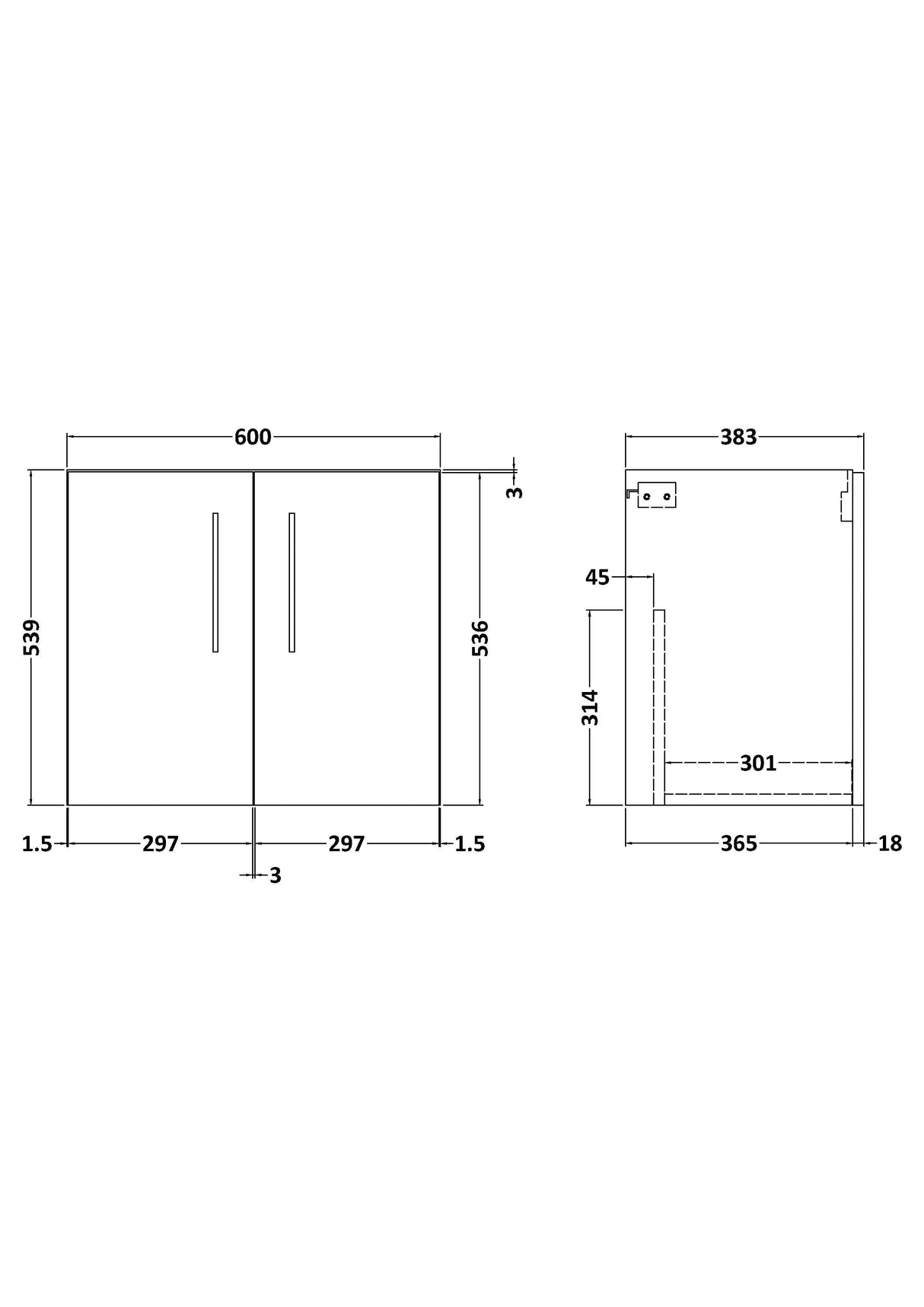 Modern Splash Arno 600mm Gloss White 2 Door Wall Hung Vanity Unit