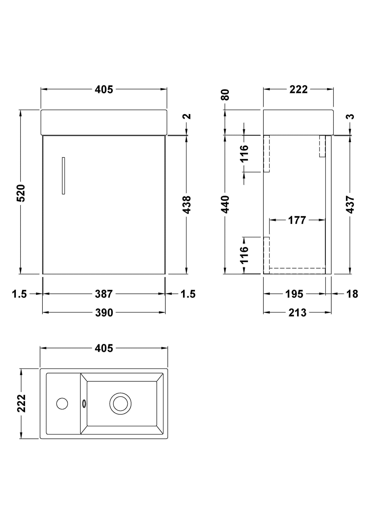 Modern Splash Vault 400mm Gloss White Wall Hung 1 Door Compact Vanity Unit With Ceramic Basin