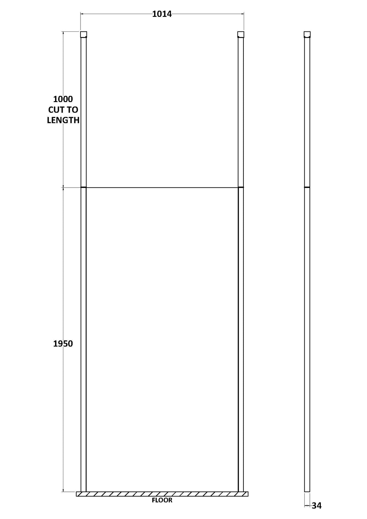 Modern Splash 1000mm Matt Black Wetroom Panel 8mm Glass With Ceiling Poles