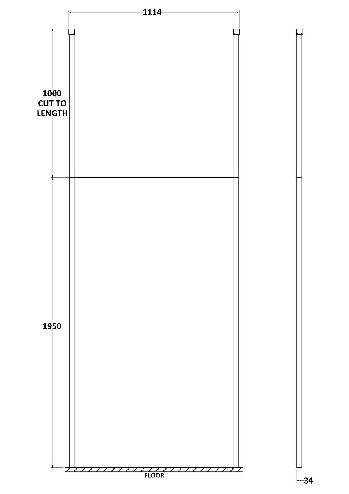 Modern Splash 1100mm Matt Black Wetroom Panel 8mm Glass With Ceiling Poles