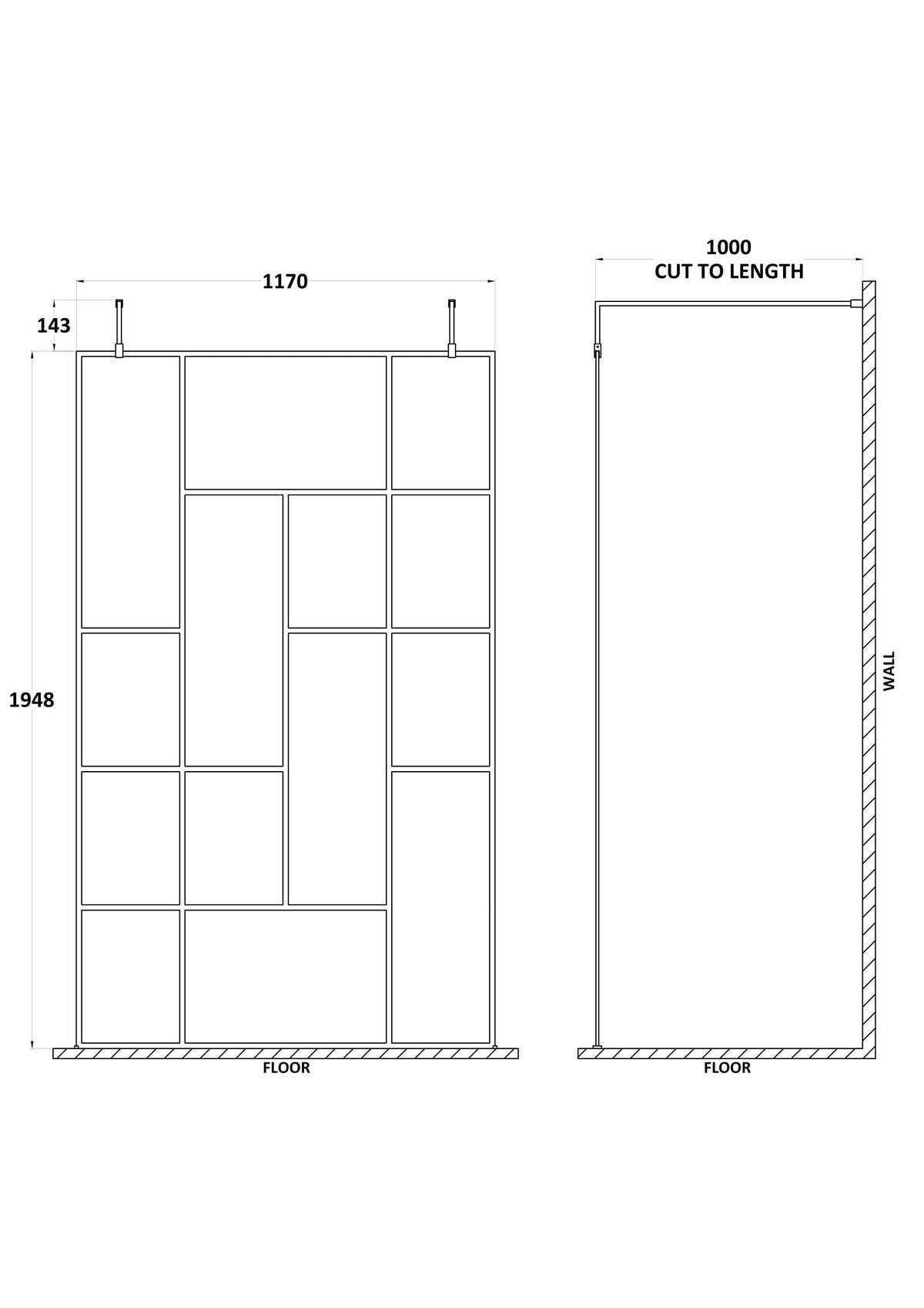 Modern Splash 1200mm Matt Black Abstract Frame Wetroom Screen