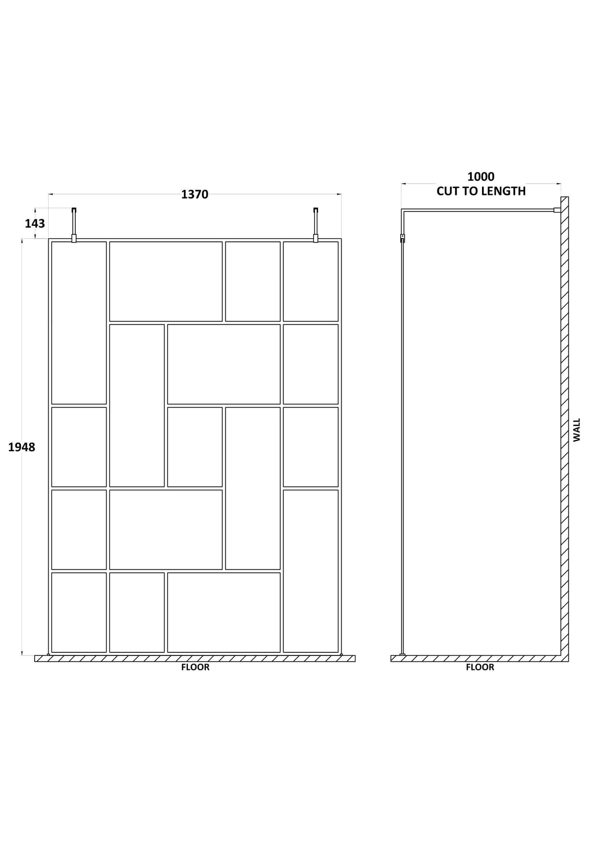 Modern Splash 1400mm Matt Black Abstract Frame Wetroom Screen