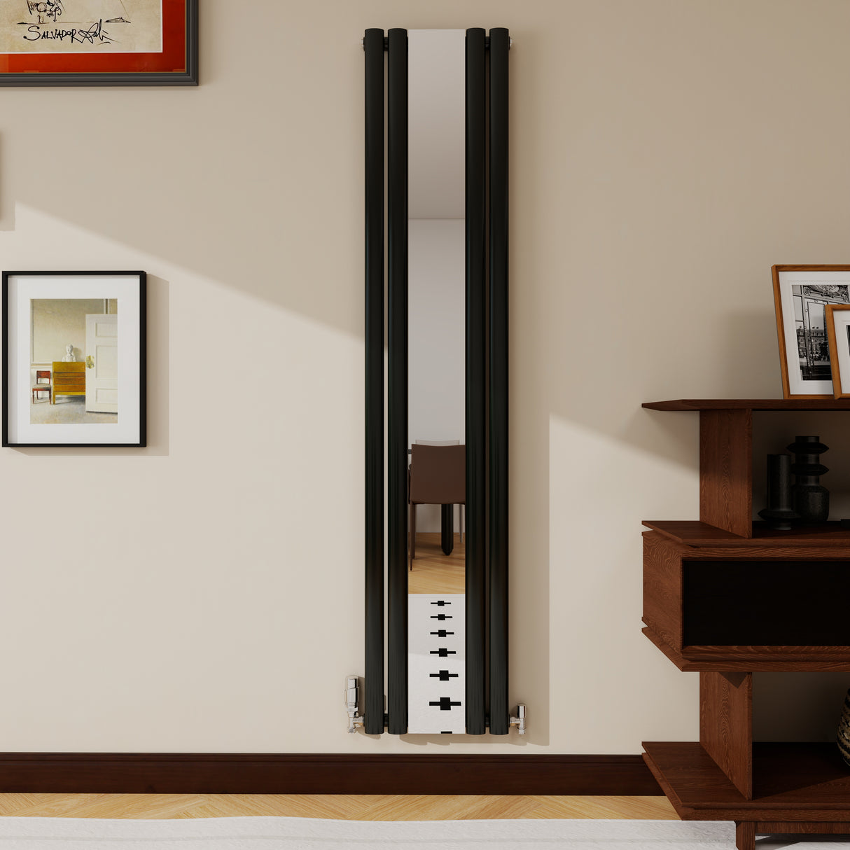 Modern Splash Vertical Oval Column Mirror Radiator 1800x381mm Single