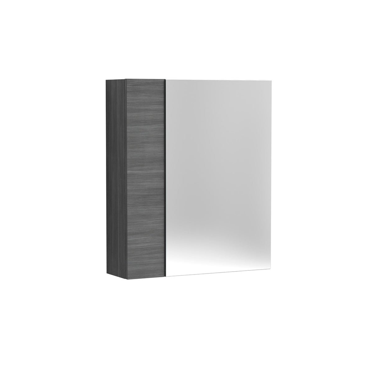 Wall Hung Single Door Mirror Storage Cabinet, 600mm, Brown Grey Avola
