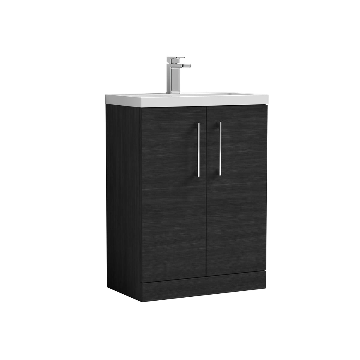 Modern Splash Compact 600mm Charcoal Black 2 Door Floor Standing Vanity Unit With Basin