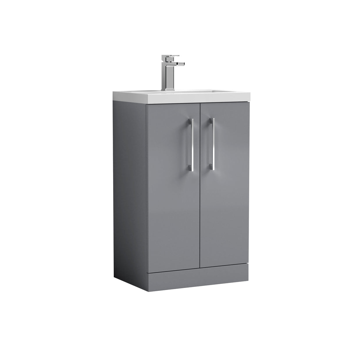 Modern Splash Compact 500mm Satin Grey 2 Door Floor Standing Vanity Unit With Basin
