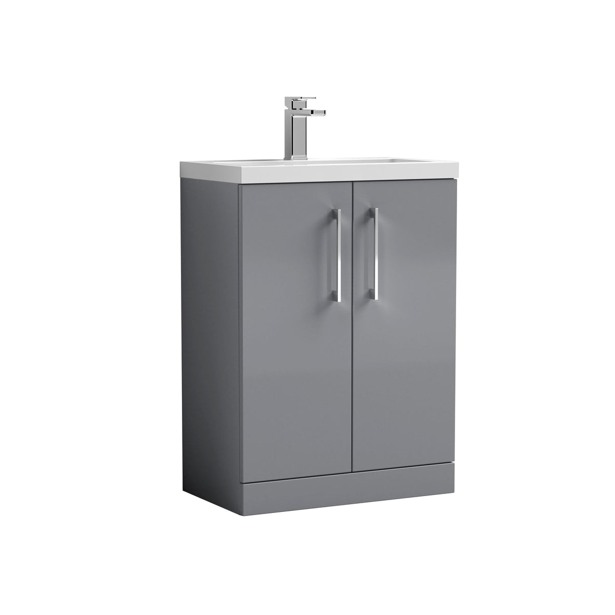 Modern Splash Compact 600mm Satin Grey 2 Door Floor Standing Vanity Unit With Polymarble Basin