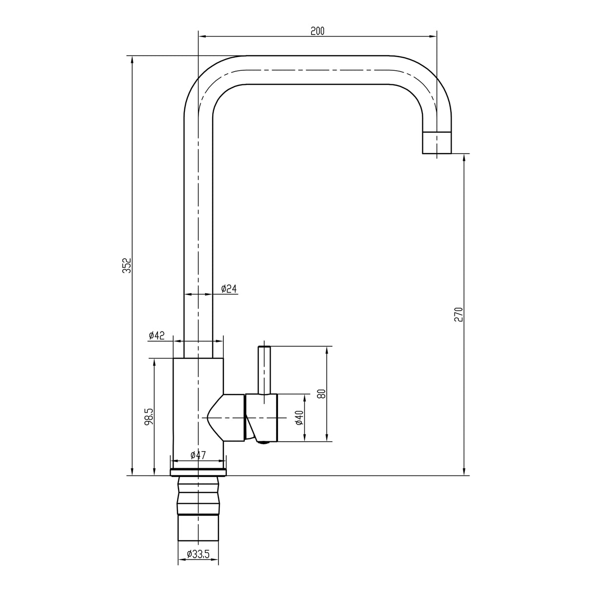 Top Fix Brushed Steel Square Kitchen Tap