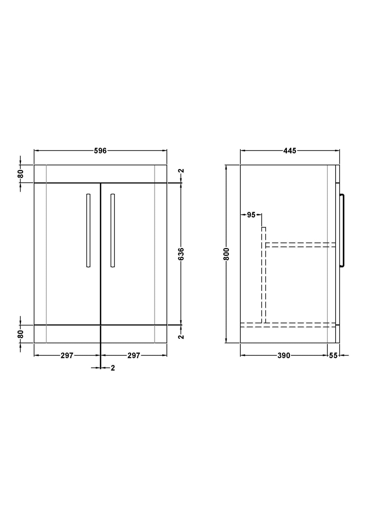 Modern Splash Parade 600mm Soft Black 2 Door Floor Standing Vanity Unit