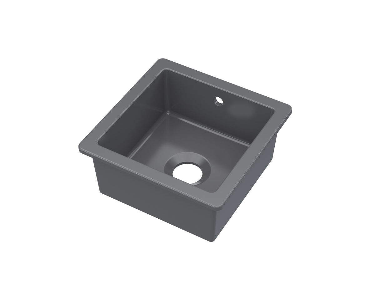Modern Splash 457mm x 457mm Fireclay Soft Black Single Bowl Square Inset Sink With Central Waste And Overflow