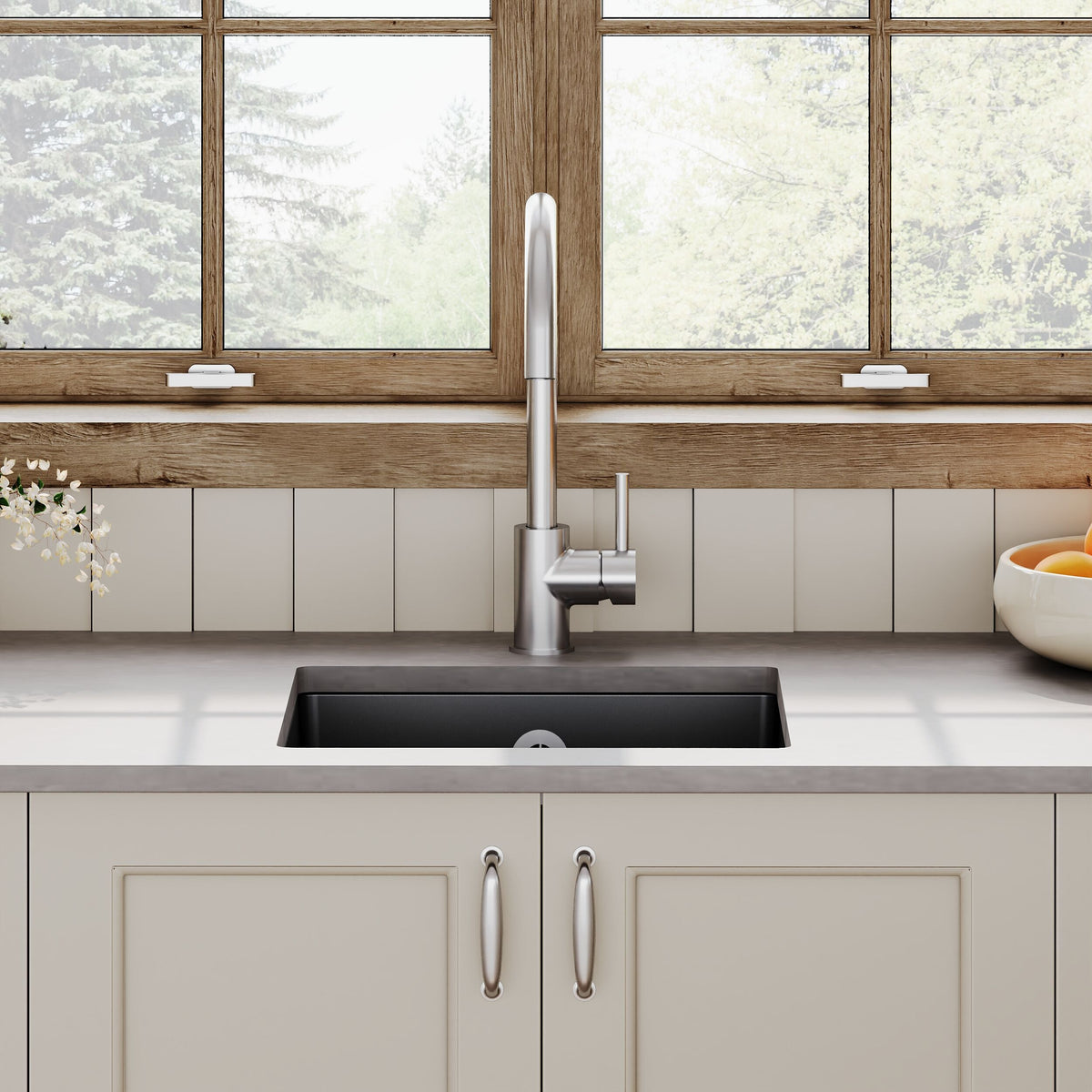 Modern Splash 457mm x 457mm Fireclay Soft Black Single Bowl Square Inset Sink With Central Waste And Overflow