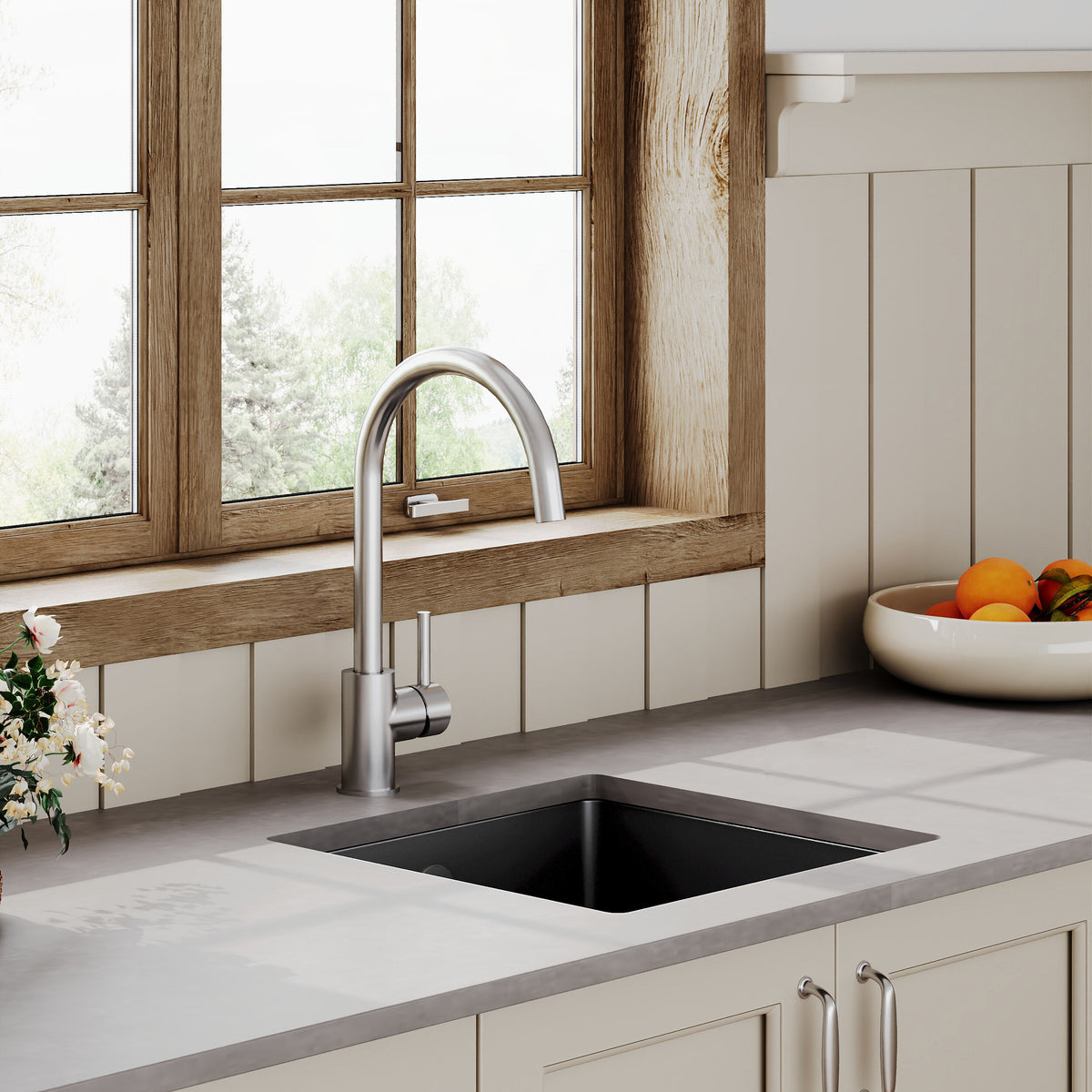 Modern Splash 457mm x 457mm Fireclay Soft Black Single Bowl Square Inset Sink With Central Waste And Overflow