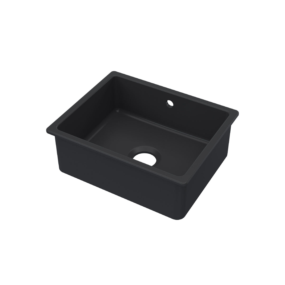 Modern Splash 548mm x 442mm Fireclay Soft Black Single Bowl Rectangular Inset Sink With Central Waste And Overflow