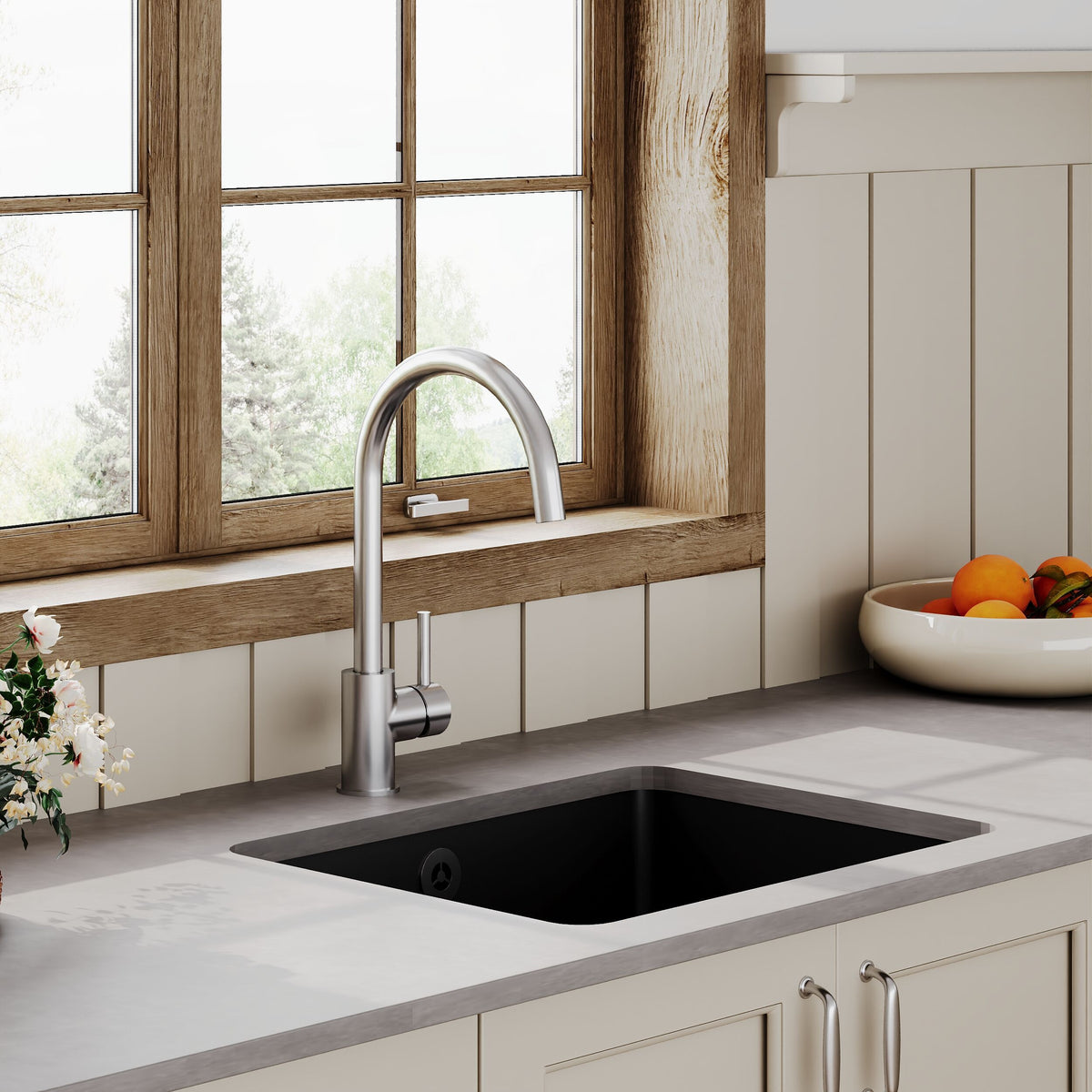 Modern Splash 548mm x 442mm Fireclay Soft Black Single Bowl Rectangular Inset Sink With Central Waste And Overflow