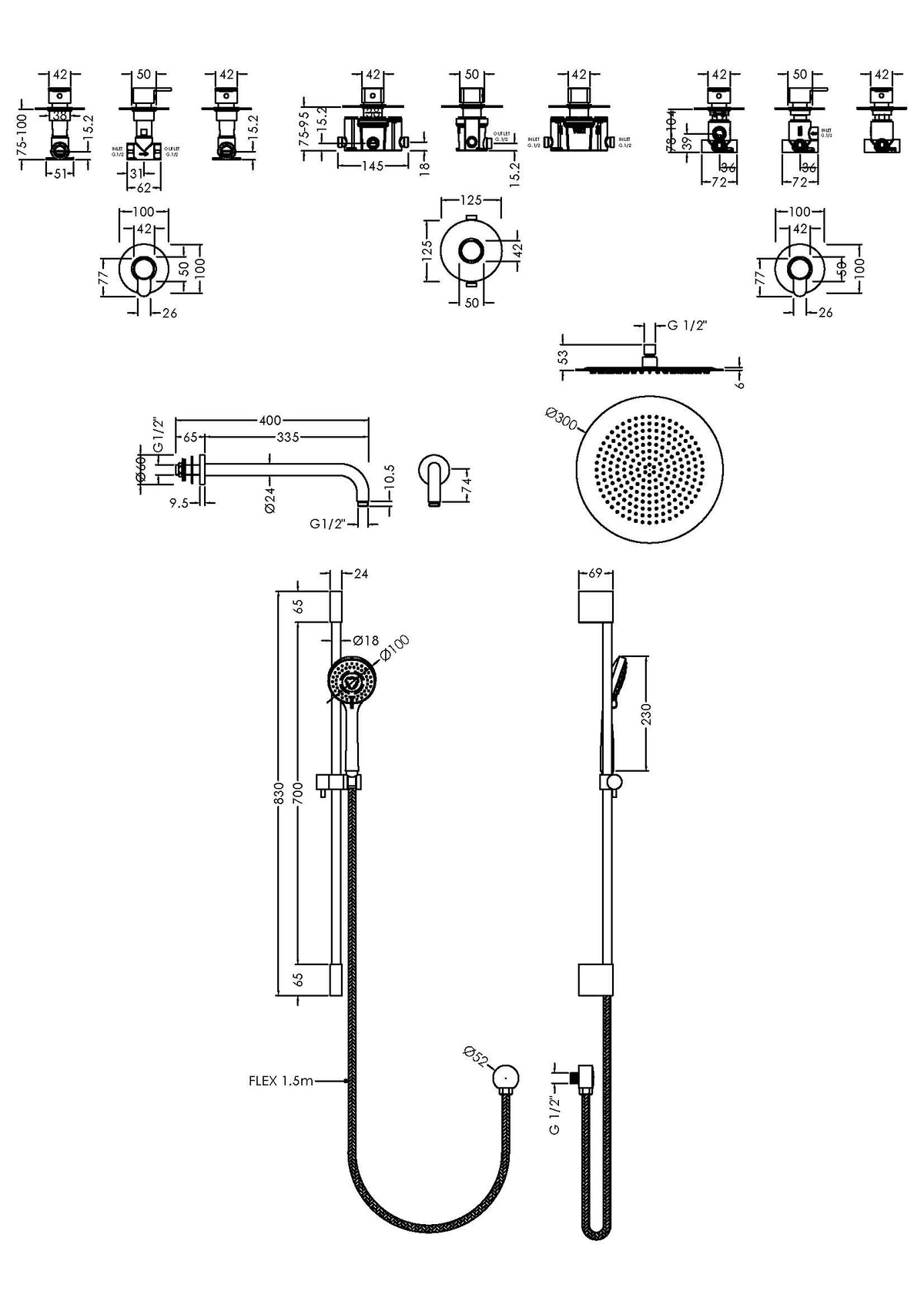 Modern Splash Chrome 2 Outlet Concealed Shower Valve With Stop Tap & Diverter