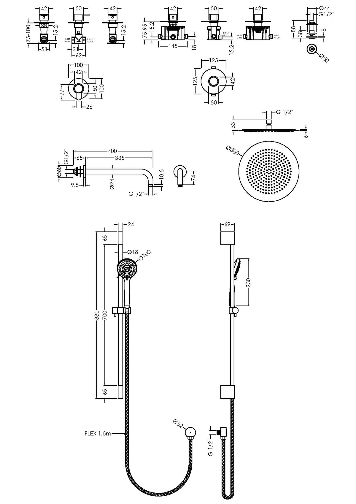Modern Splash Chrome 3 Outlet Concealed Shower Valve With 3 Body Jets