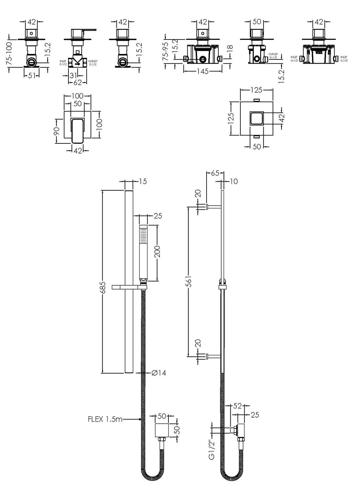 Modern Splash Chrome Concealed 1 Outlet Thermostatic Shower Valve With Cartridge