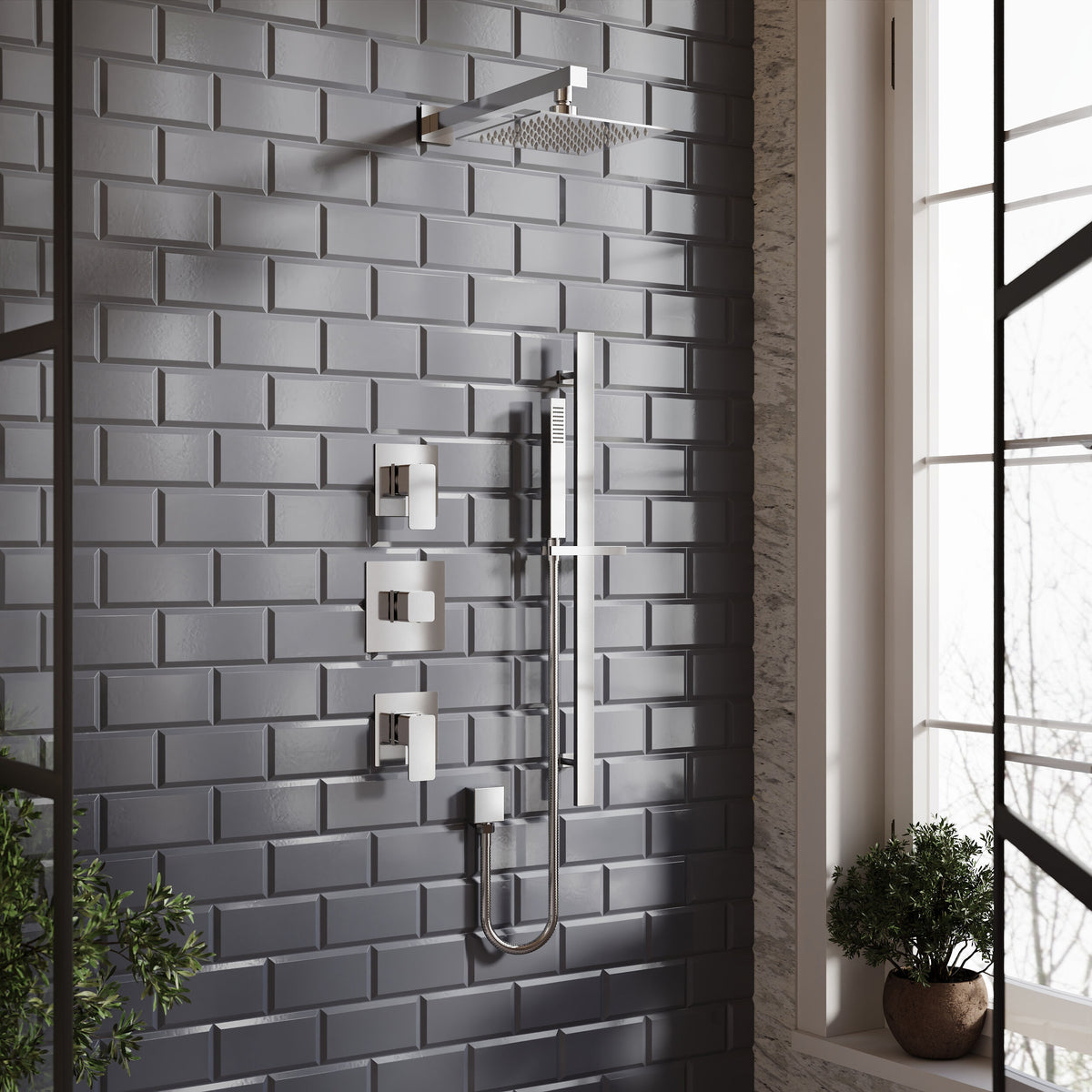 Modern Splash Chrome Concealed 2 Outlet Thermostatic Shower Valve With Diverter