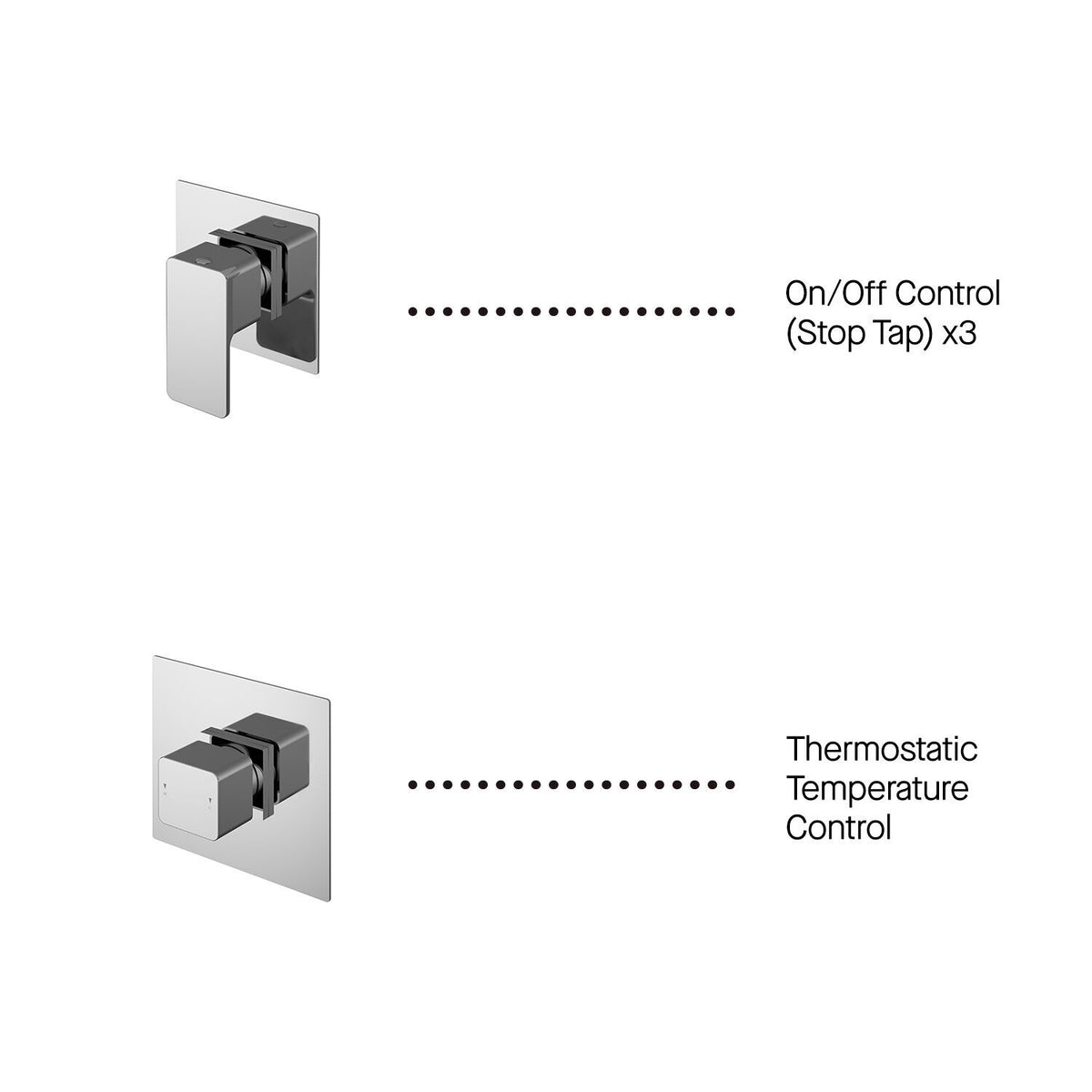 Modern Splash Chrome 3 Outlet Thermostatic Shower System With Stop Taps