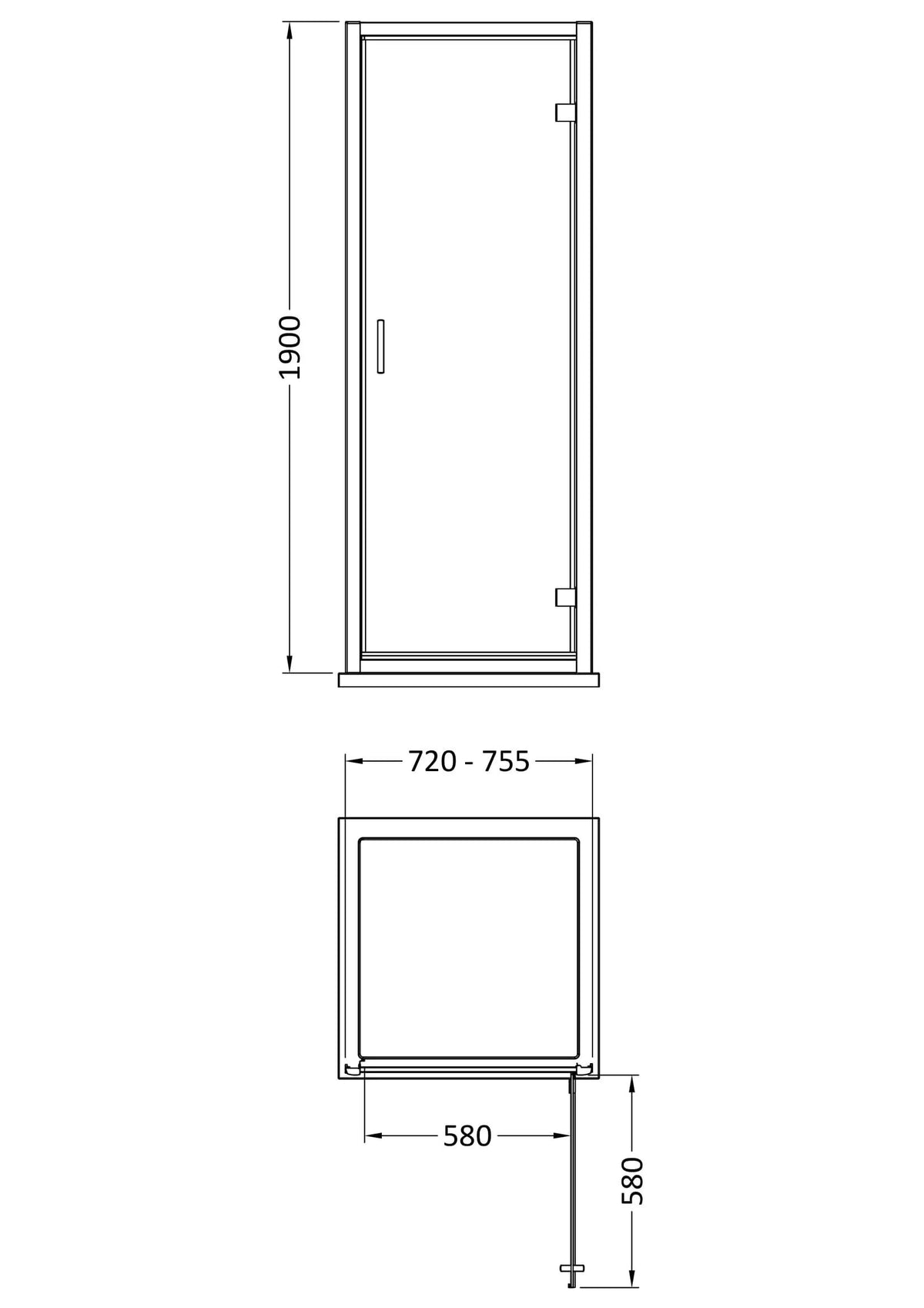 Modern Splash 760mm Brushed Pewter Semi-Frameless Hinged Shower Door