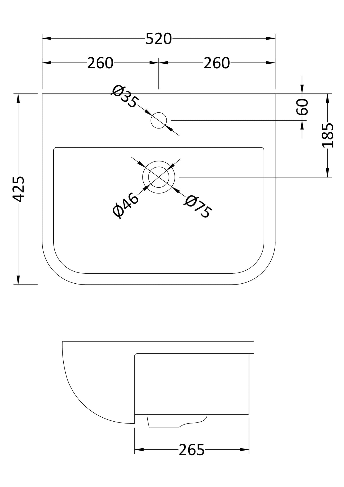 Fossil 1 Tap Hole 500mm Ceramic Square Semi-Recessed Basin