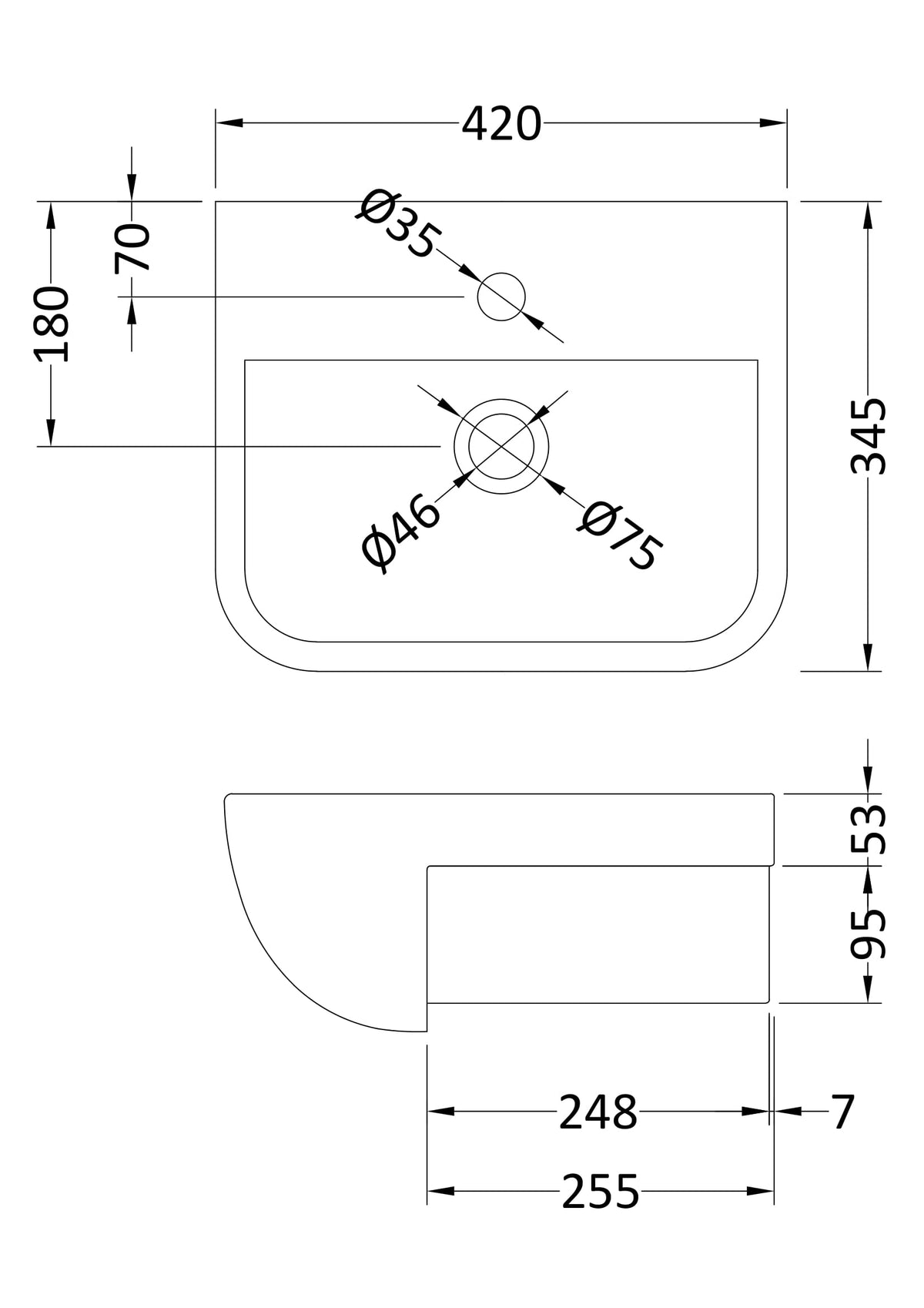 Aria 1 Tap Hole 400mm Ceramic Square Semi-Recessed Basin