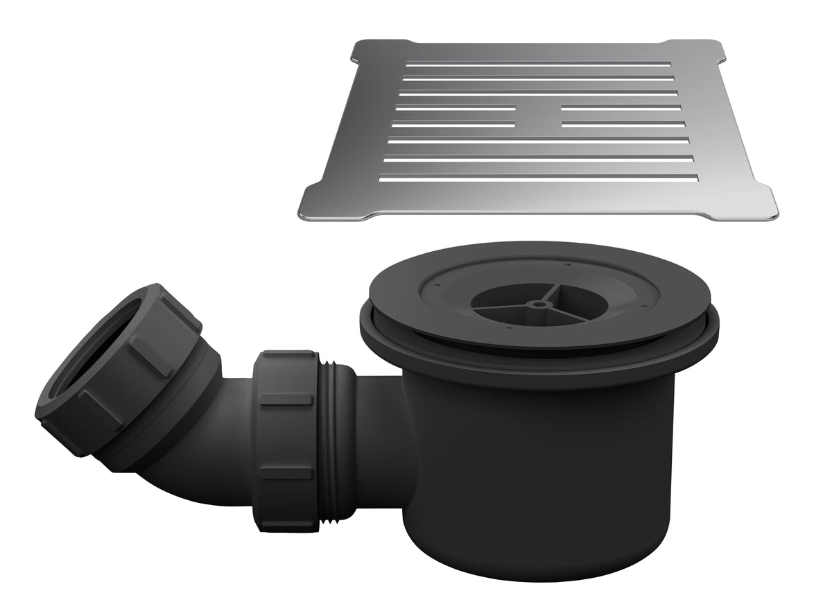 Black Chrome 90mm Square Grid Shower Tray Waste