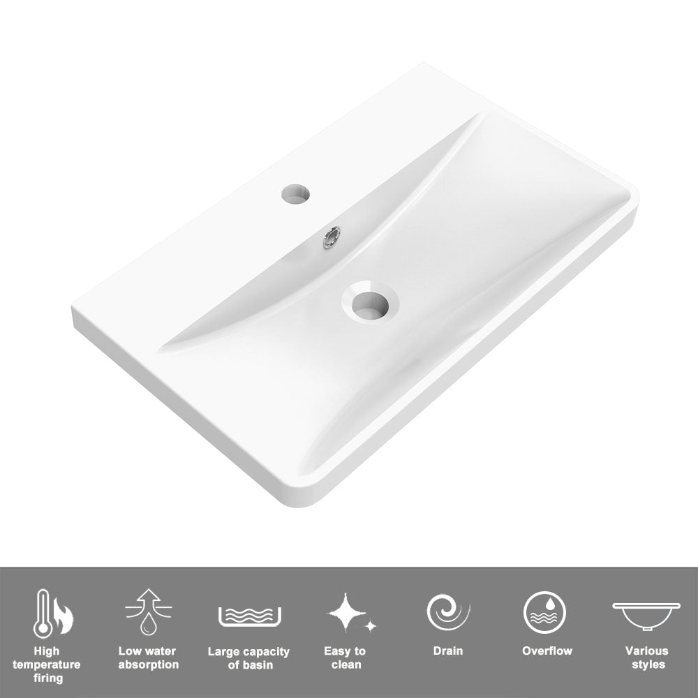 Modern Splash Wall Mounted Bathroom Vanity Unit With Artificial Stone Basin And 2 Soft Close Drawers White Oak 590*345*500mm
