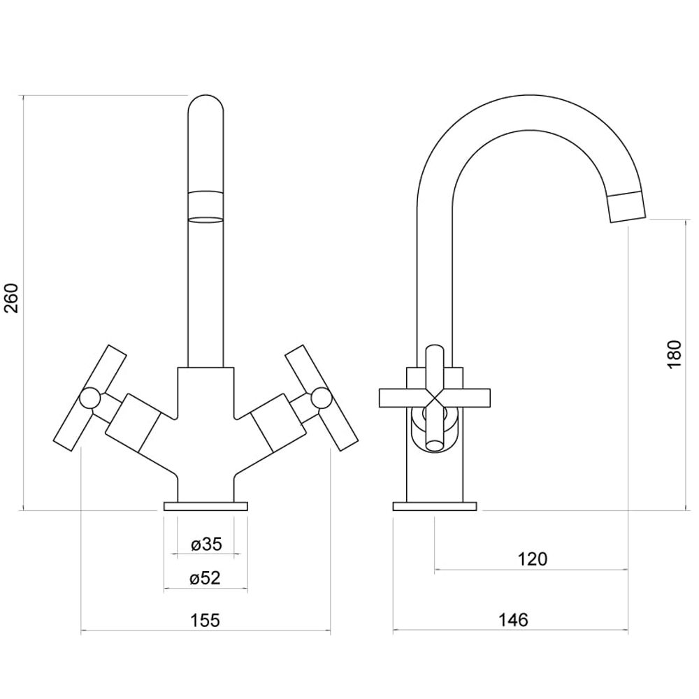 Trisen Prose Chrome Two Cross Handle Kitchen Mixer