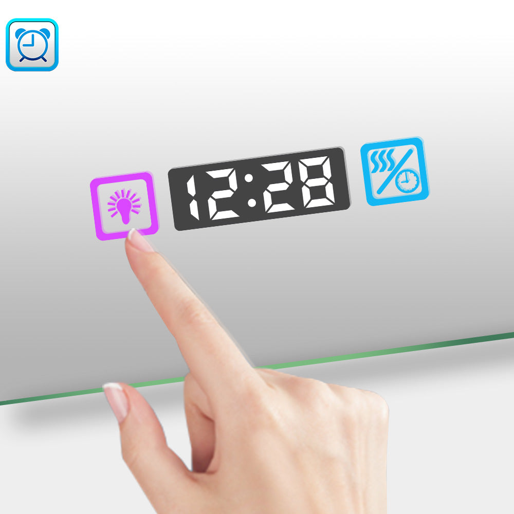 Modern Splash LED Mirror with Clock, 3x Magnifying Adjustable Brightness