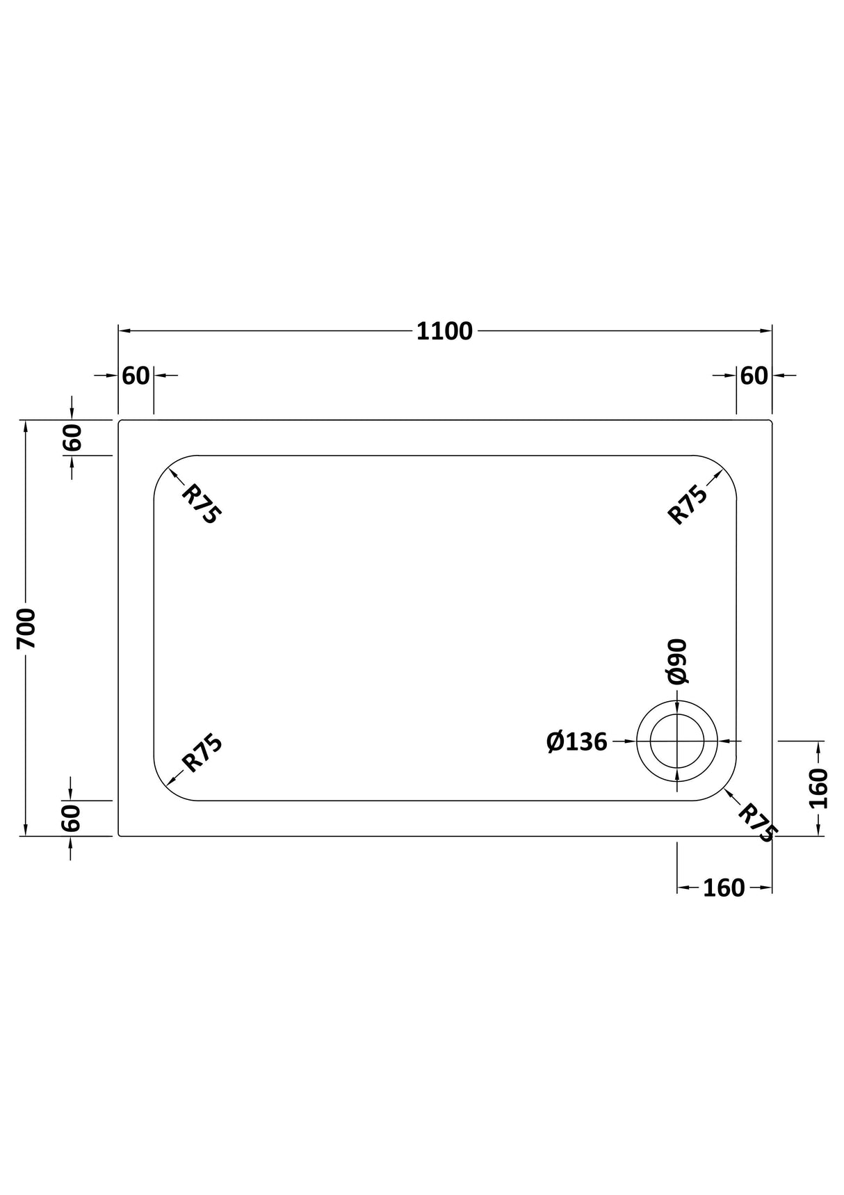 Shower Stone Tray Size