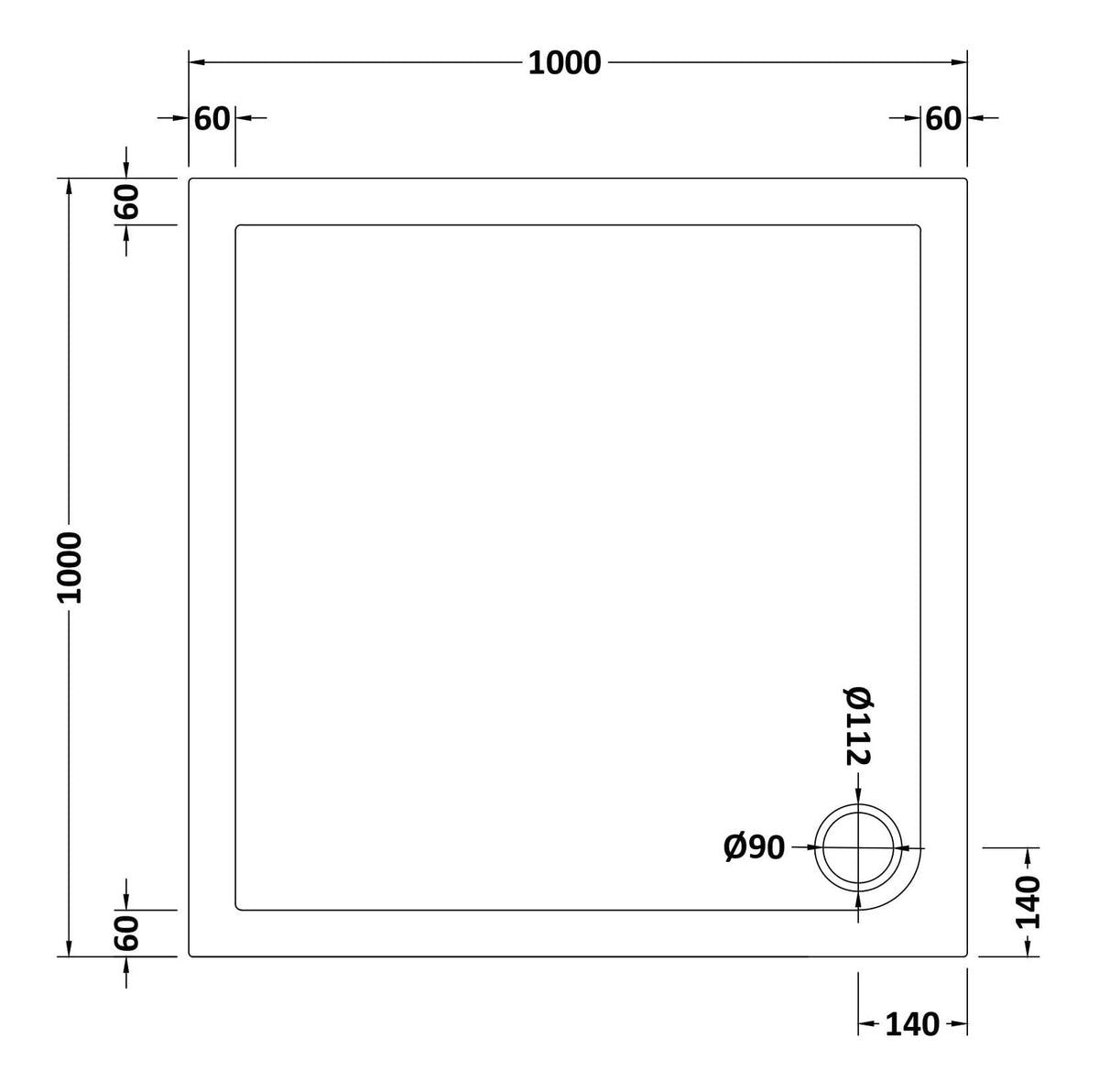 Modern Splash 1000 x 1000mm Slate Grey Slimline Square Shower Tray