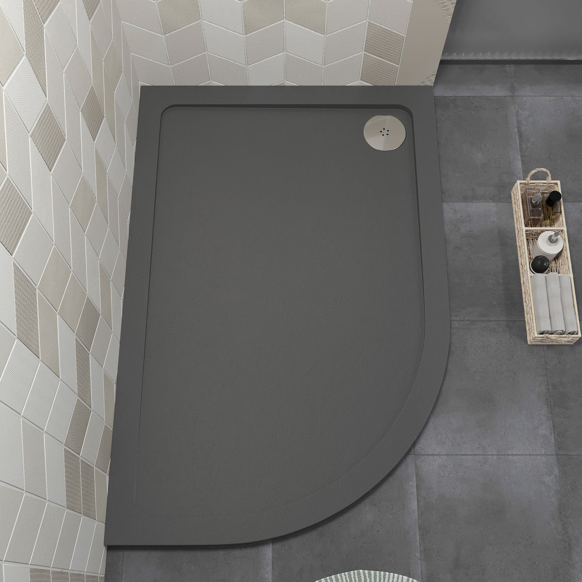1200 x 800mm Slate Grey Slimline Right Hand Offset Quadrant Shower Tray