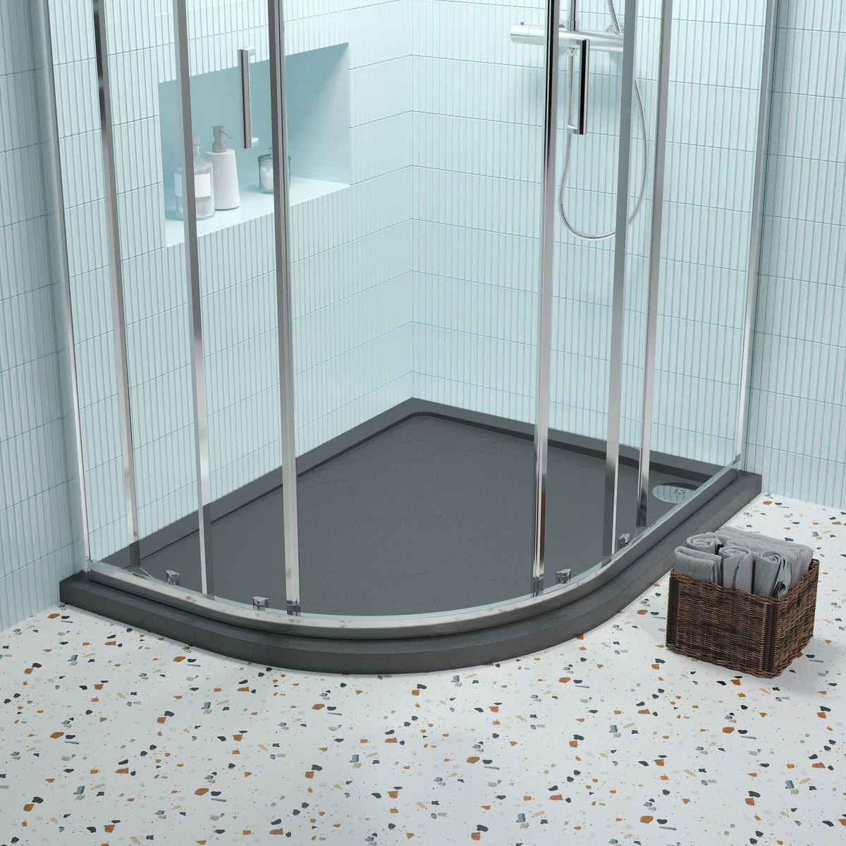 1200 x 900mm Slate Grey Slimline Right Hand Offset Quadrant Shower Tray
