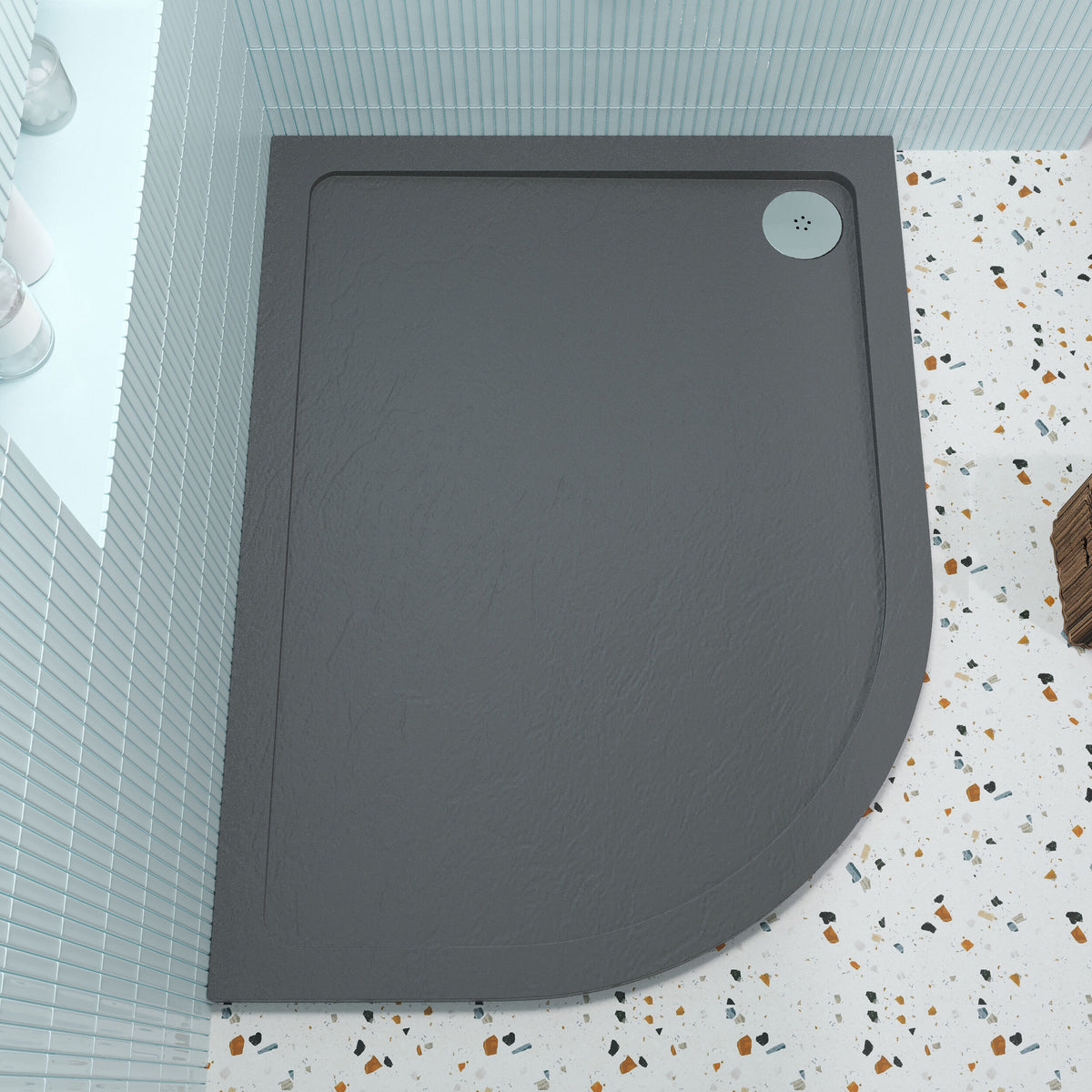 1200 x 900mm Slate Grey Slimline Right Hand Offset Quadrant Shower Tray