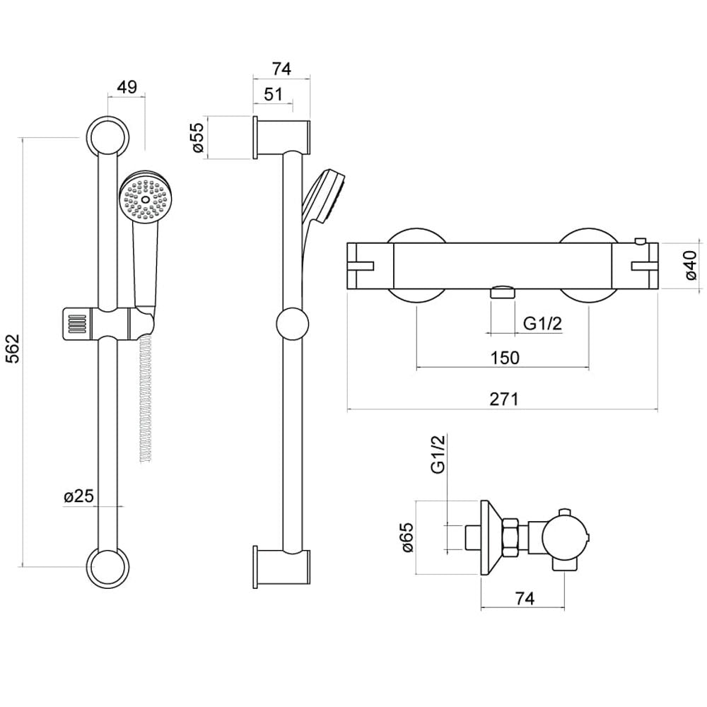 Modern Splash Chrome Round Exposed Bar Valve Shower Set