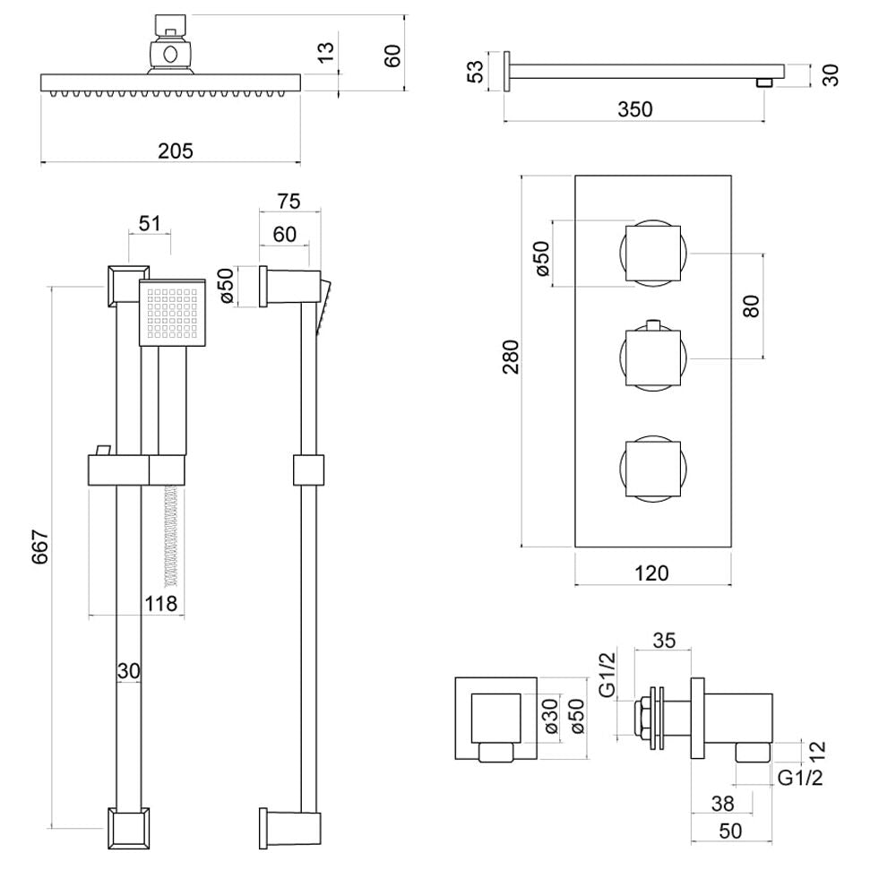 Modern Splash Cchrome oncealed Thermostatic Shower Set