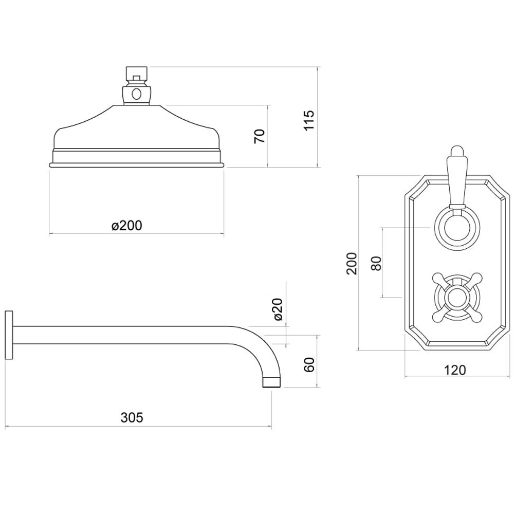 Modern Splash Chrome Traditional Concealed Thermostatic Shower Set