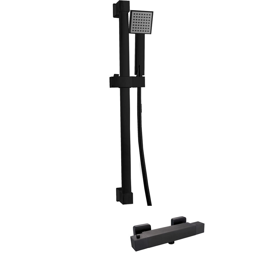 Trisen Piron Black Square Exposed Bar Valve Shower Set