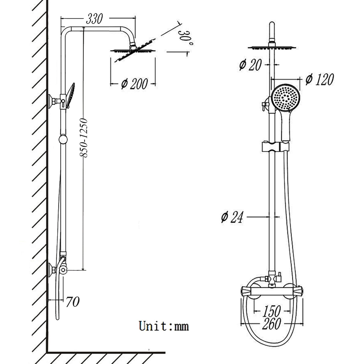 Modern Splash Chrome Thermostatic Shower Mixer