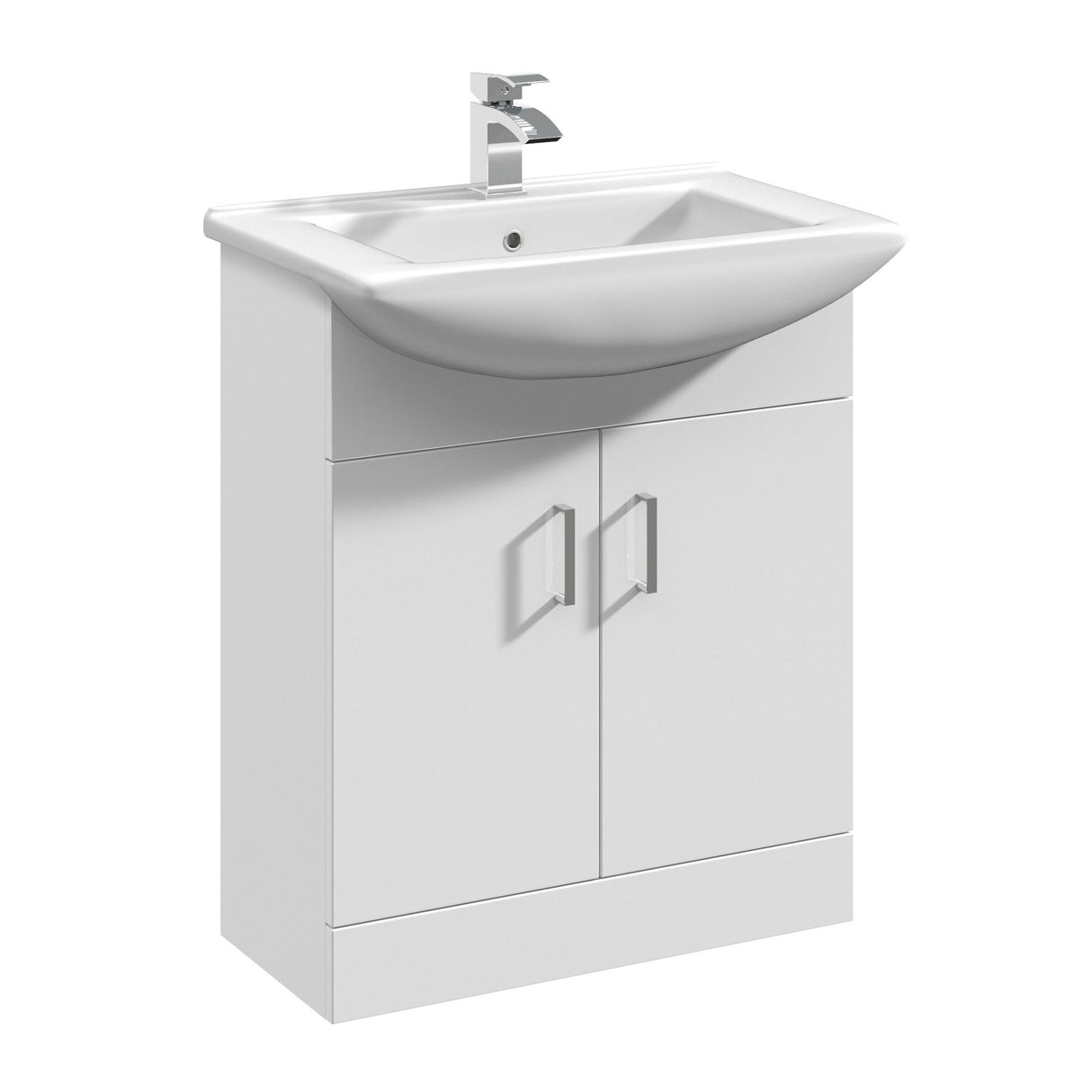 Modern Splash Mayford 650mm Gloss White 2 Door Floor Standing Cabinet With Square Basin