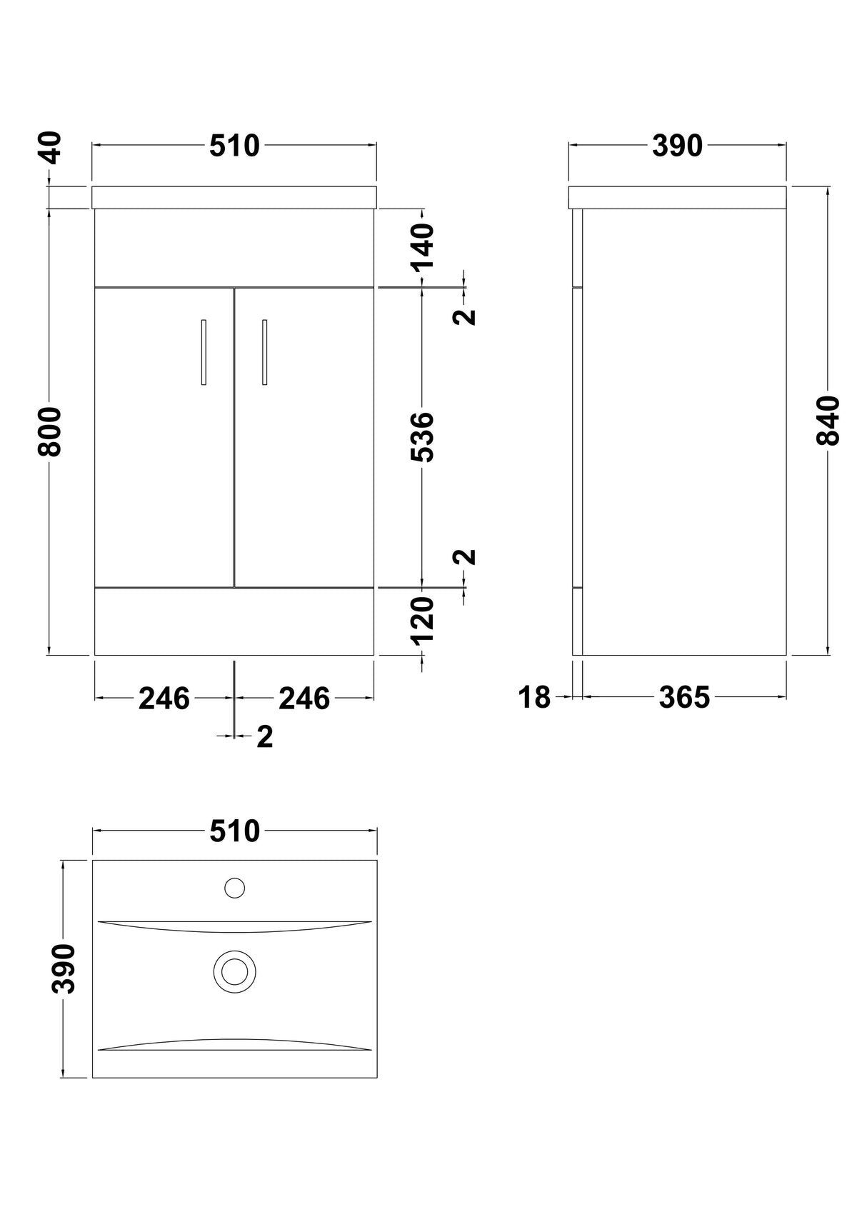 Modern Splash 500mm Gloss White 2 Door Floor Standing Cabinet With Basin