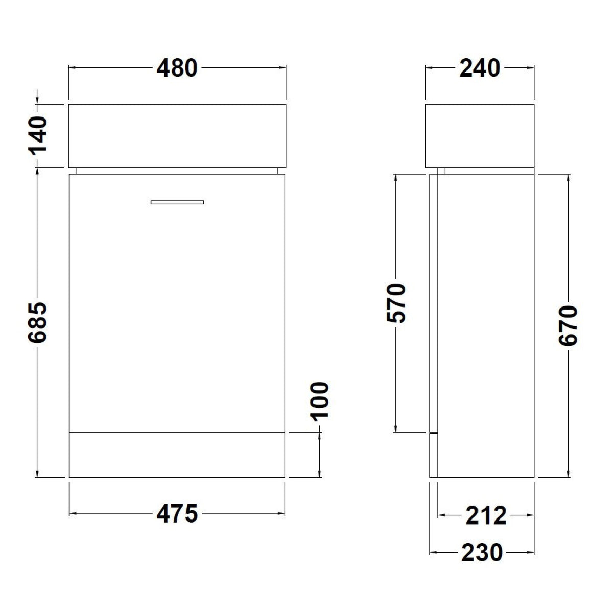 Modern Splash 485mm Gloss White 1 Door Compact Floor Standing Cabinet With Basin