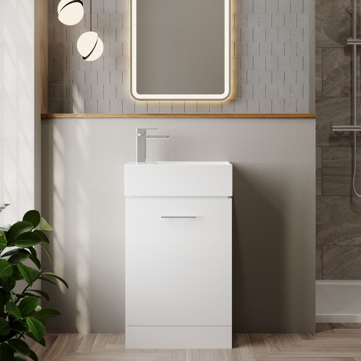 Modern Splash 485mm Gloss White 1 Door Compact Floor Standing Cabinet With Basin